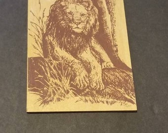 Vintage Wood Postcard / Honolulu Zoo Postcard / Vandercraft Art / wood Postcard / Lion Postcard