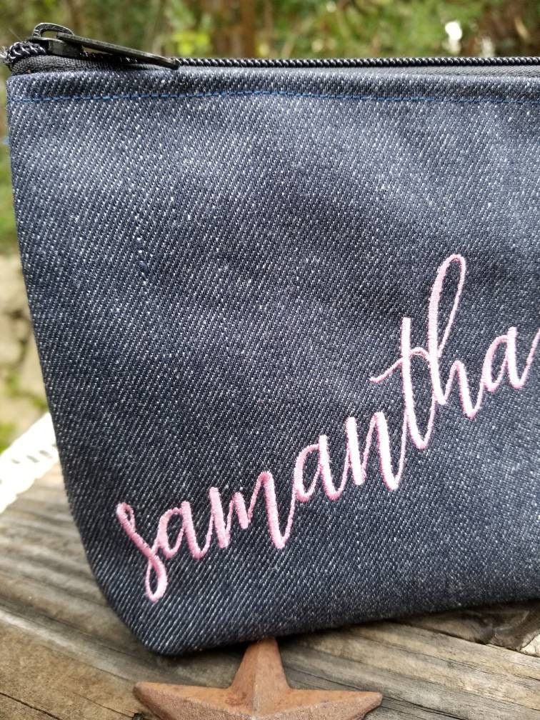 Make Up Bag / Demin Embroidered Make Up Bag / Cosmetic Bag / Toiletry