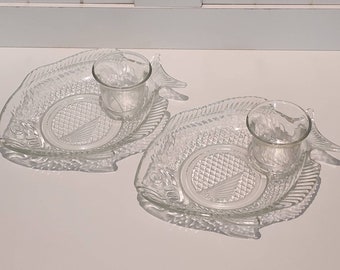 Vintage Snack Tray / Set of 2 Sushi Serving Dishes / Seafood Cocktail Serving Plate
