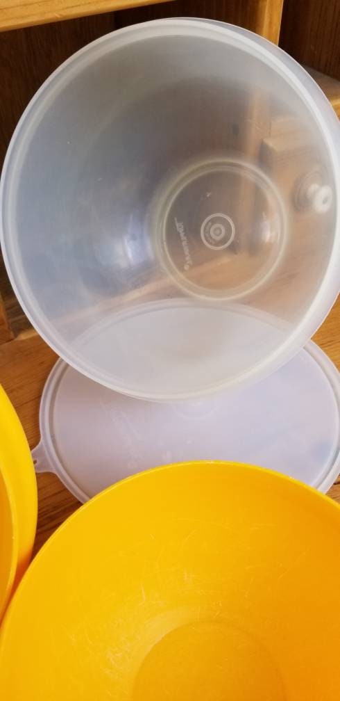 Vintage Tupperware Bowl / Replacement Bowl / Replacement Lid / yellow Tupperware  Bowl / Sheer Tupperware Bowl with Lid