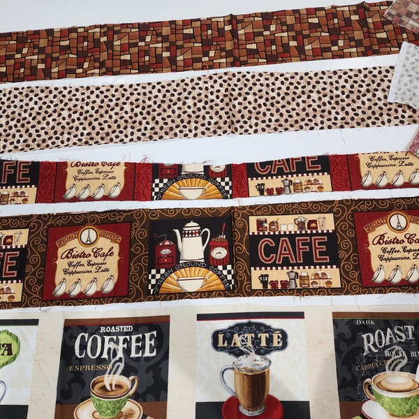 Coffee Themed Fabric Scrap Bag / Bistro Fabric Bundle / WOF Cafe strips / Barrista