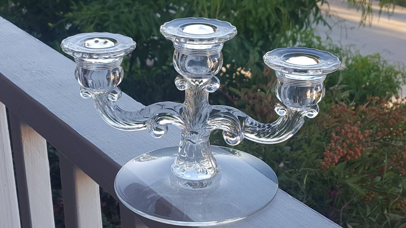 Vintage Candelabra / Wedding Decor / Glass Candle Holder / Holiday