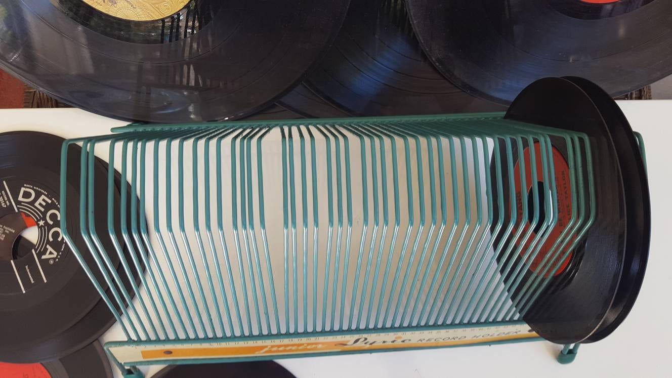 Vintage junior Lyric Record Holder / 50's Turquoise Record Rack / Vinyl