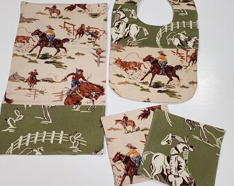 Cowboy Theme Baby Bib  Burp Cloth Gift Set  / Western Baby Shower Gift