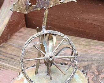 Vintage Table Top Metal Art / Wagon Wheel Metal Art / Hong Kong