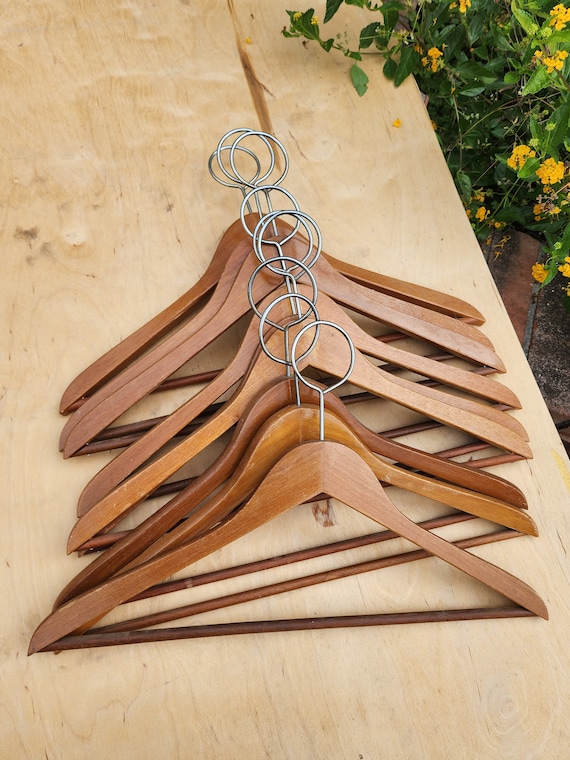 9 Piece Vintage Coat Hangers Closed Loop Wood Hangers Etsy