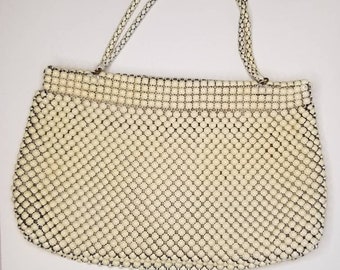 Vintage Alumesh Whiting and Davis Handbag / Vintage Ivory Beige Purse