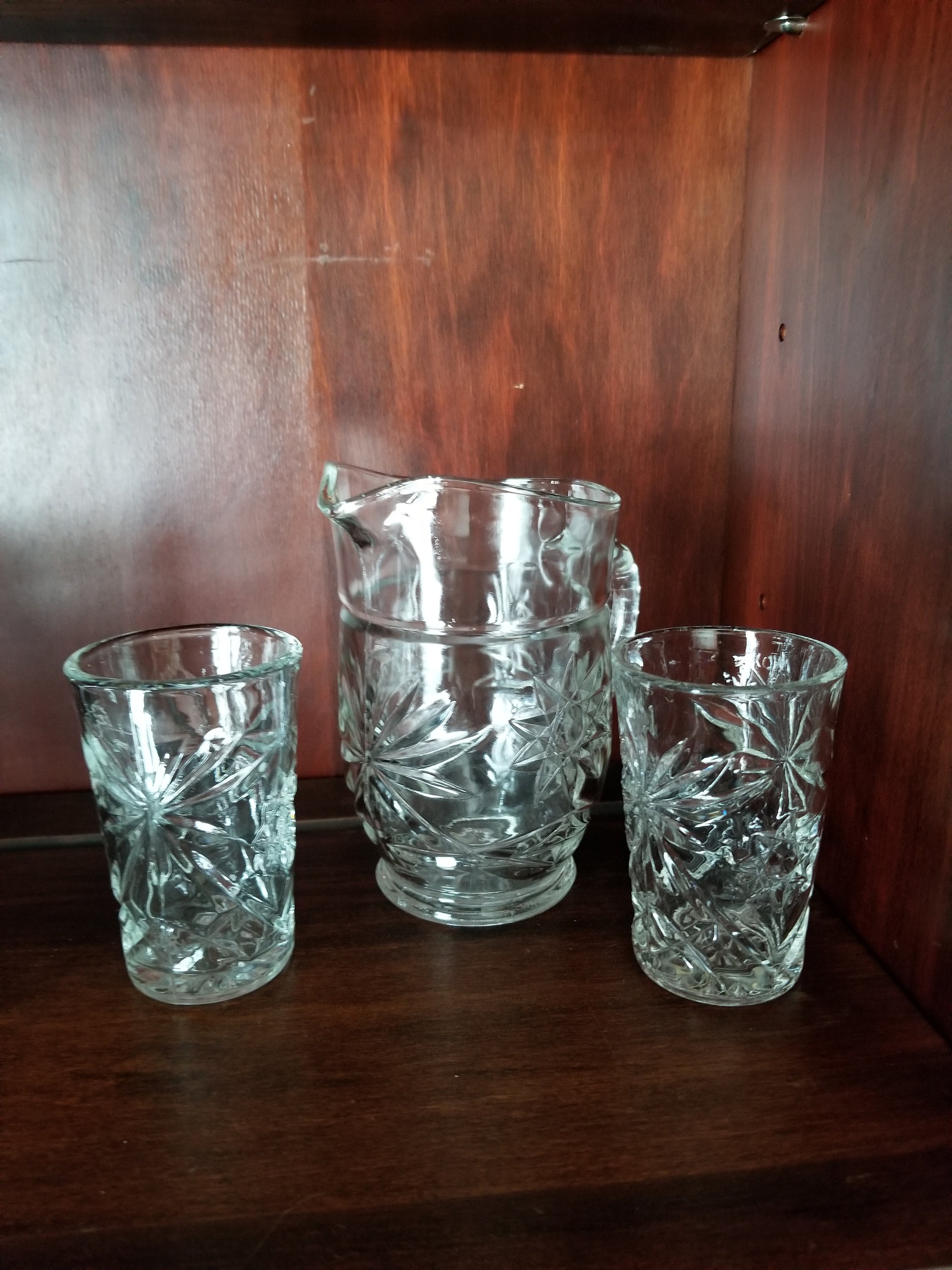 Vintage Juice Pitcher / Clear Glass SMALL Pitcher and Tumbler Set