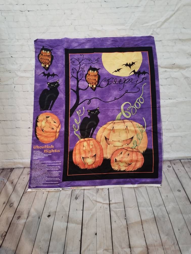 Large Halloween Fabric Panel / Wall Hanging / Ghoulish Night Pumpkin Panel