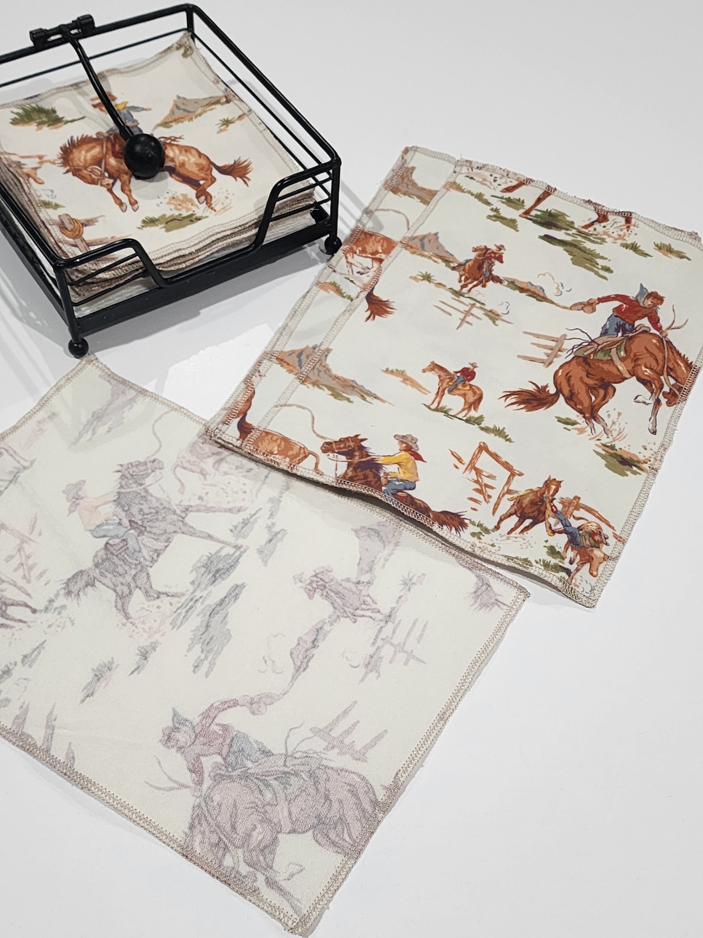 Cowboy Reusable Napkins / Western Reusable Sponge set / Lunch Box Napkins /  Paperless Towels