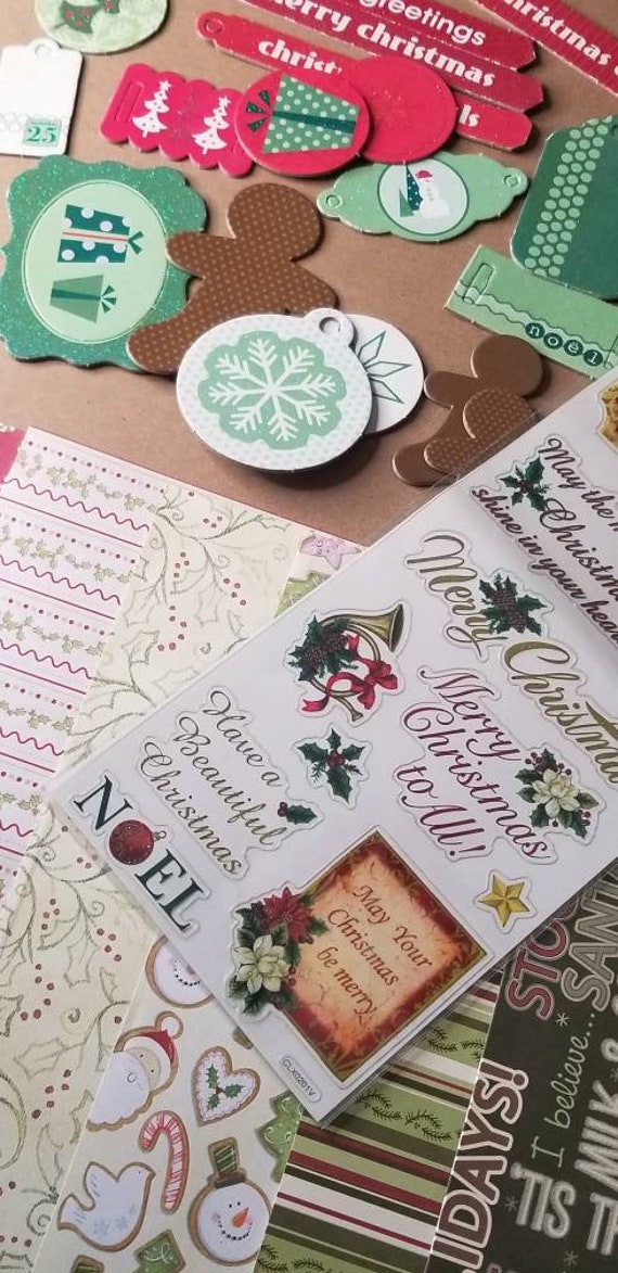 Christmas Scrapbook Paper / Flocked Paper / Embellishments/ Kraft Board  Tags / Christmas Card Making Supplies 