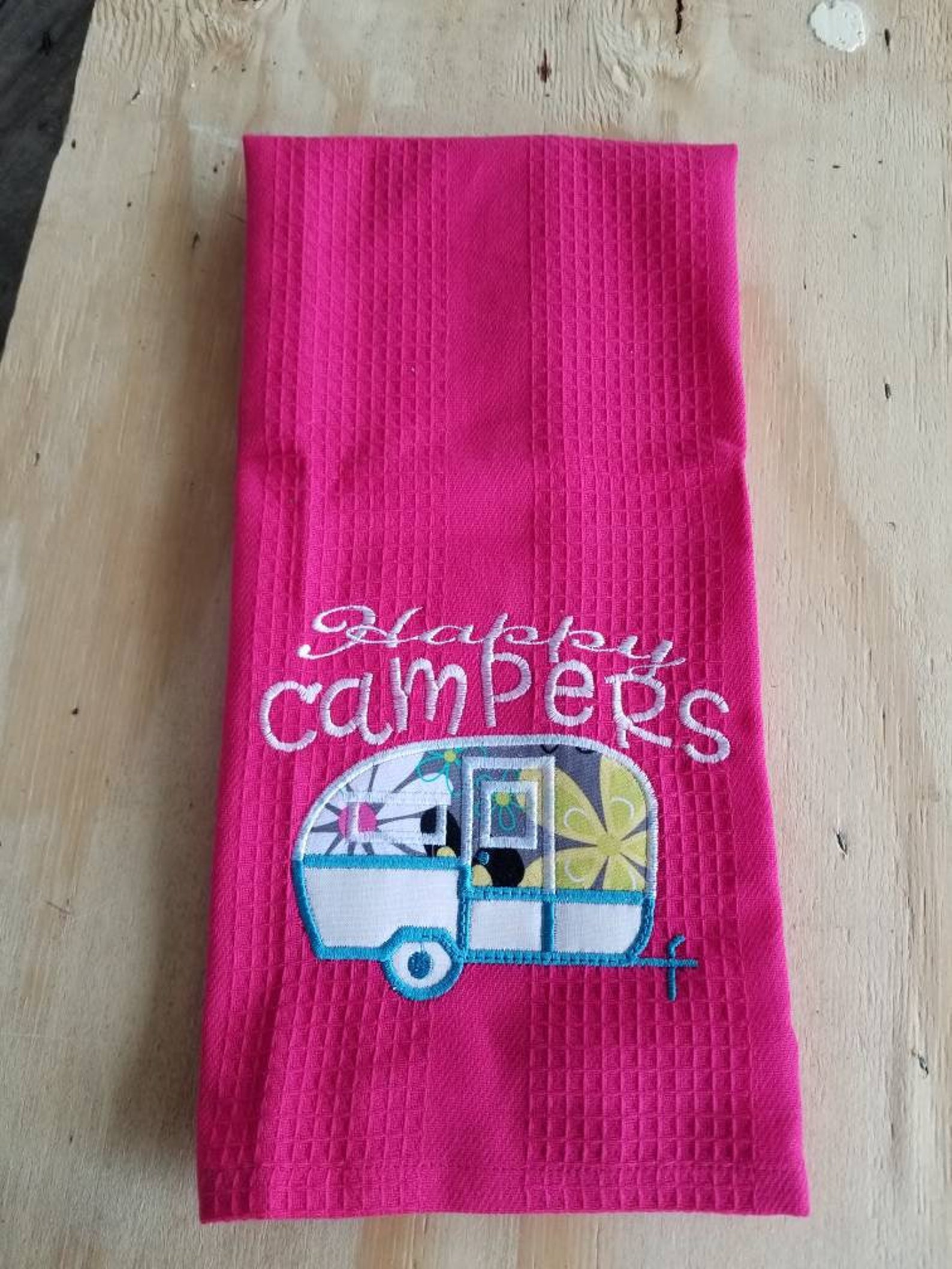 Happy Campers Towel / RV Embroidered Dish Towel / Applique Etsy