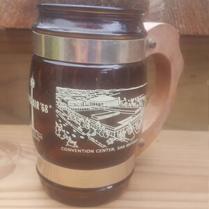 San Antonio Amber Glass Barrel Mug, 1968, Tower of the Americas, Convention Center, Souvenir Memorabilia, Celebrate San Antonio 100 Years