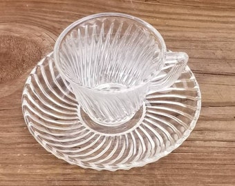 Vintage Demitasse Cup and Saucer / Diana Depression Glass / Swirl Tea Cup / Children's Tea cup / Replacements  / Vintage Tea Cup