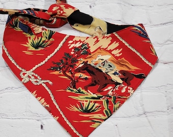Reversible Dog Bandana / Cowboy Pet Neckwear / Rodeo Bandana