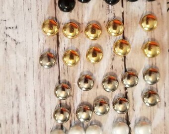 Pearl White Studs / Prong Studs / Embellishments / 40 Piece 4 Colors Rounded Studs / Black / Gold / Silver