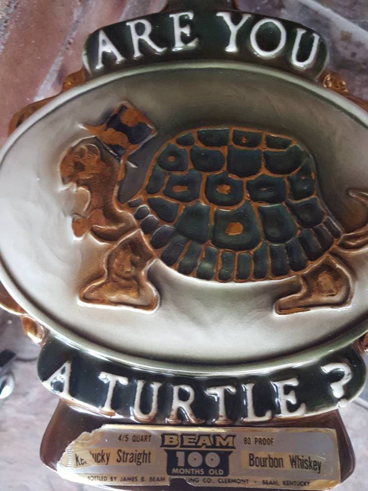 Vintage Jim Beam Are You A Turtle Whiskey Decanter, Bar Decor, Man Cave Jug, How Sweet It Is