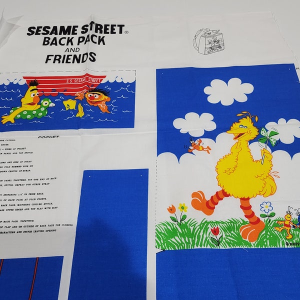 Sesame Street And Friends Cut and Sew Fabric Back Pack Panel / Rare Princess Fabrics / Children's Workshop Fabric / Back Pack Pattern