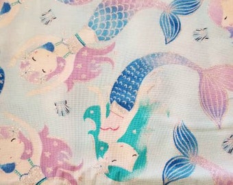 Mermaid Fabric / 18 inch by 22 inch fat quarter / fabric / glitter Fabric