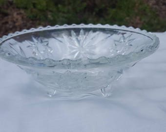 Vintage Footed Cut Glass Bowl / Ruffled Edge Glass Dish /  Shabby Chic Decor /  Candy Dish / Serving Bowl / Holiday Candy Dish