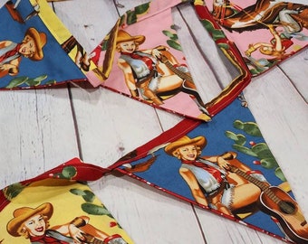 Cowgirl Banner / Rockabilly Fabric Bunting / Red Bandana Bunting / Cowgirl Party Decor