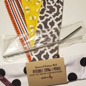 Drinking Straw Pouch / Reusable Straw and Pouch Set / Stainless Steel Straw with Pouch /  Straw Holder / Eco Friendly / Zero Waste