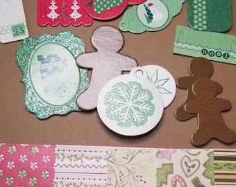 Christmas Scrapbook Paper / Flocked Paper / Embellishments/ Kraft Board Tags / Christmas Card Making Supplies
