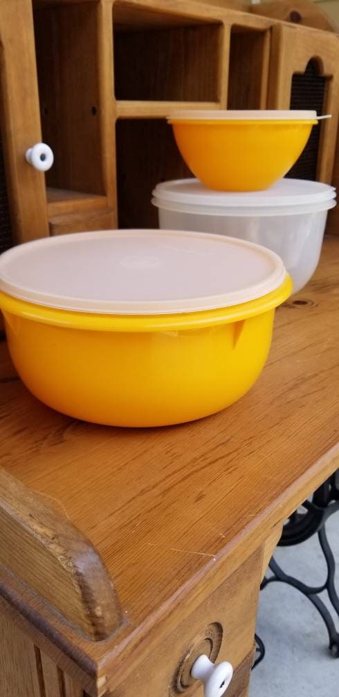 Vintage Tupperware Bowl / Replacement Bowl / Replacement Lid / yellow Tupperware  Bowl / Sheer Tupperware Bowl with Lid