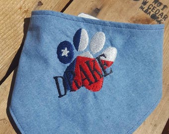 Dog Bandana / Pet Neckwear / Doggie Bandana / Texas / Bandana  / Embroidered Texas Paw / Pet Wear
