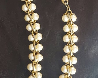 Vintage Napier Pearl with Gold Tone Chain Bracelet