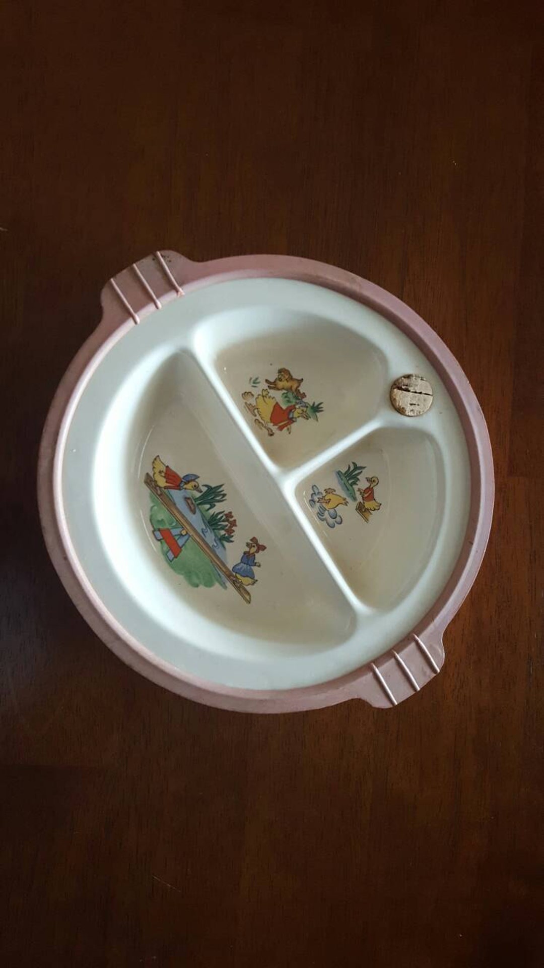 Vintage Baby Dish / Insulated Baby Dish / Excello 1947 Duck Dish / 3 Compartment Baby Dish