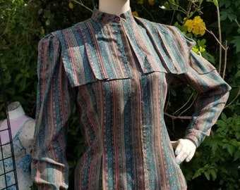 Vintage Boho Blouse / Bib Blouse / Le Bon Groupe Clothing / Striped shabby chic