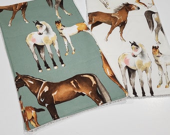 Cowboy Burp Cloths / Western Theme Horse  Burp Cloth Set of 2 / Baby Shower Gift / Horse Theme Burp Pad / Western Burp Pads