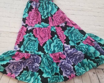 Vintage Tiered Skirt / Floral Bathing Suit Cover / Small