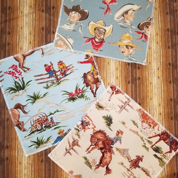 Boys 3 Pack Handkerchiefs / Cowboy Hanky / Rodeo Handkerchiefs / Reusable Cotton Hankies