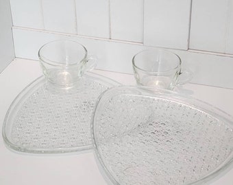 Bridal Party Snack Trays / Vintage  Triangular Plays with Cups / Set of 2