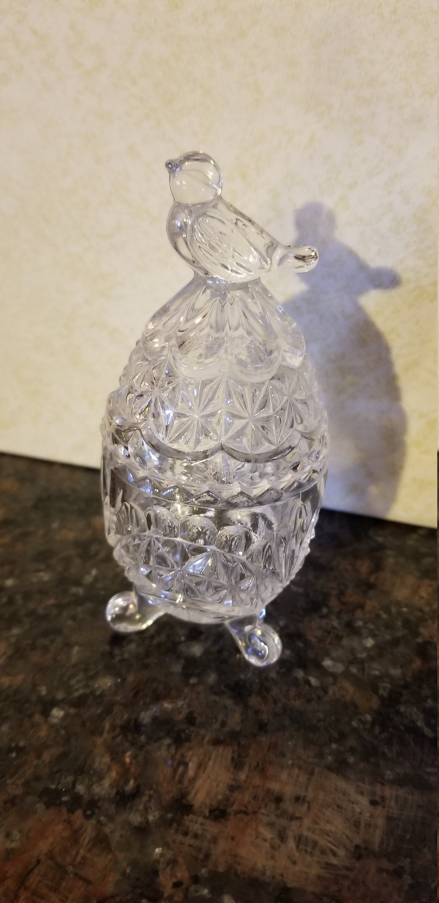Vintage Cut Glass Egg Holder / Glass Bird Pedestal / Art Glass / Decor
