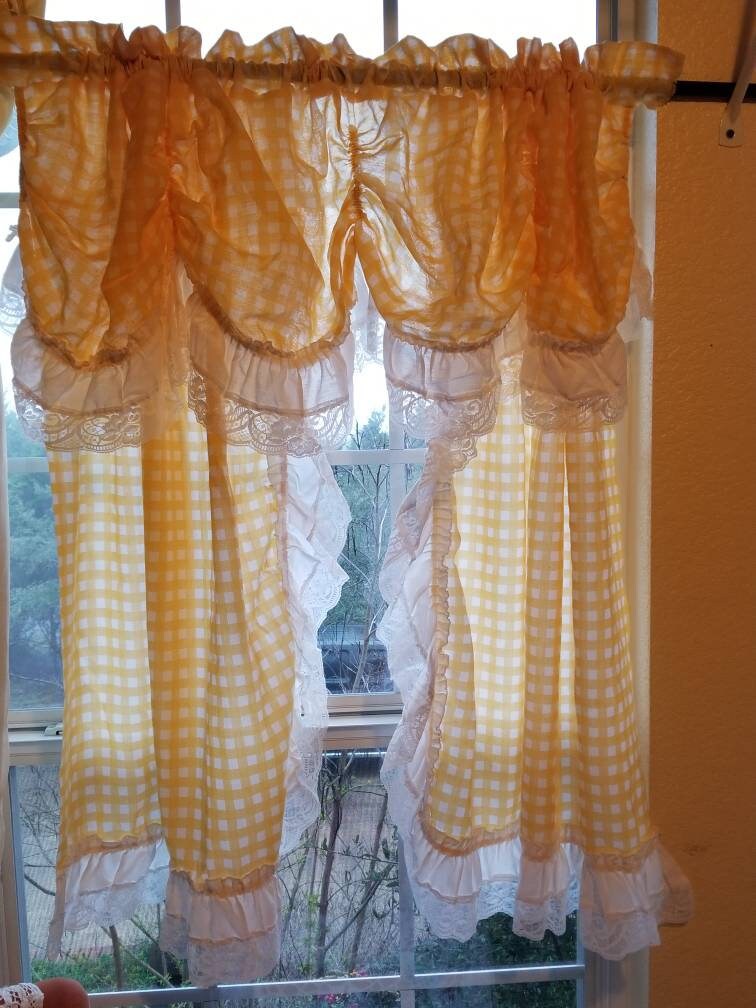 Vintage Gingham Curtain Shower Curtain Curtain Yellow And