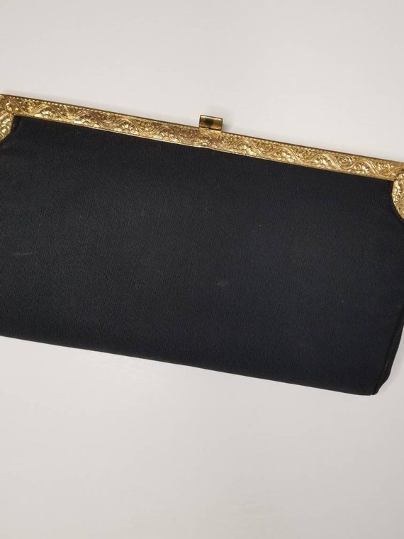 Vintage Lewis Black Clutch with Kiss Lock Clasp /… - image 1