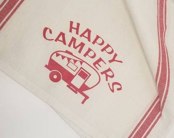 Happy Campers  Linen Dish Towel
