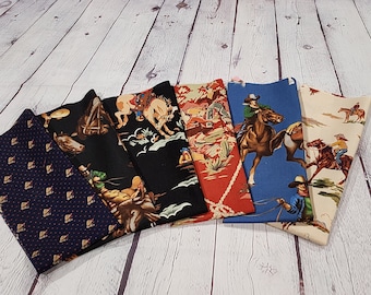 Cowboy Theme Fabric Bundle /Remnants / Western Fabric / Cowboys and Horses Fabric / Rodeo