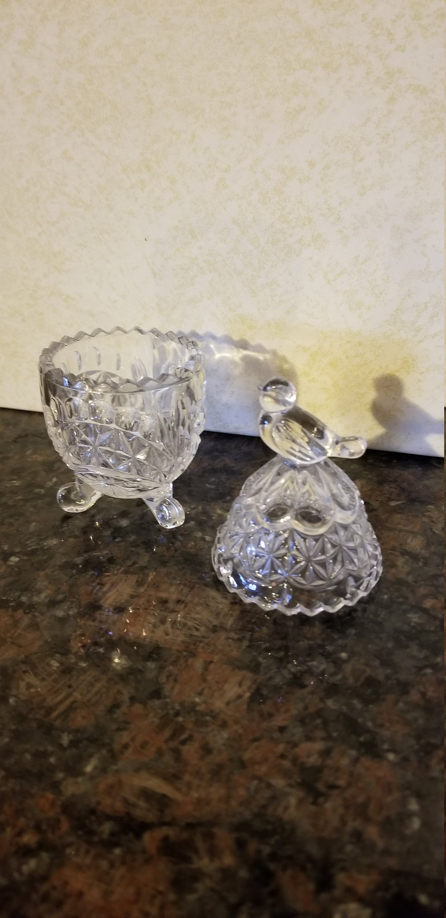 Vintage Cut Glass Egg Holder / Glass Bird Pedestal / Art Glass / Decor