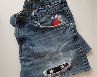 Dog Mom Upcycled Embroidered Denim Shorts