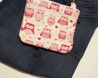 Valentines Day Quilted Side Bag / Owls and Hearts Fanny Pack