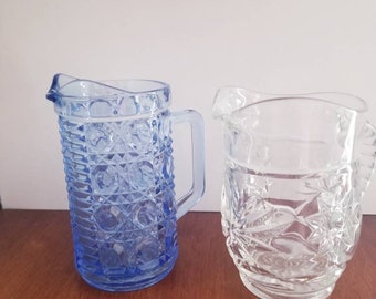 Small Juice Pitcher / Blue Starburst Glass Pitcher / Replacement Pitcher