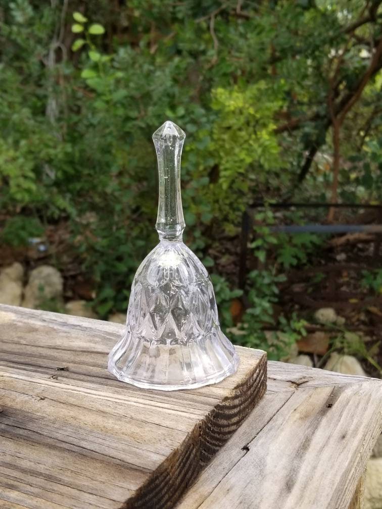 Vintage Glass Bell / Cut Glass Bell / Home Decor / Clear Cut Glass Bell