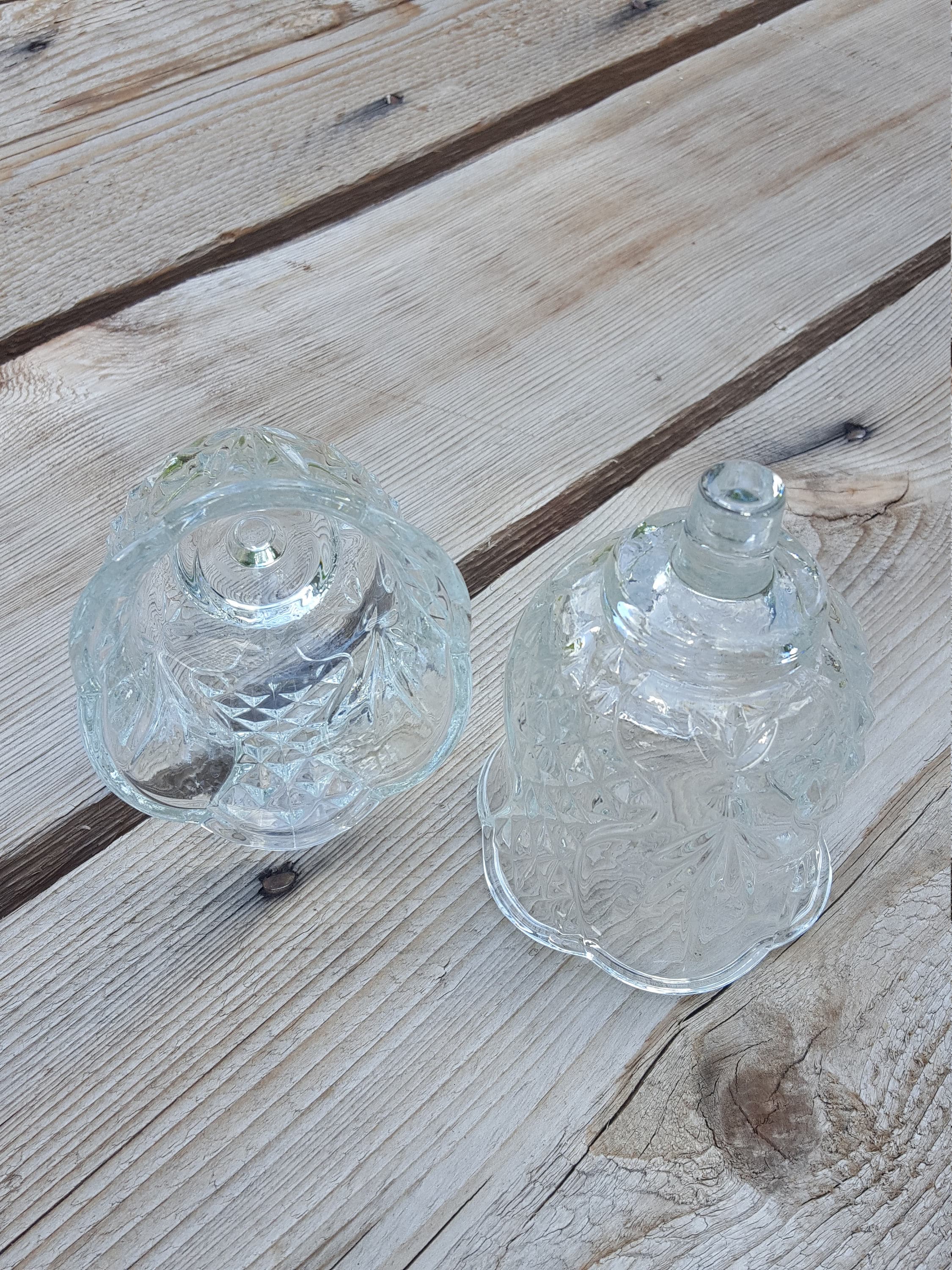 Vintage Glass Votives, Diamond Cut Candle Covers, Vintage Glass