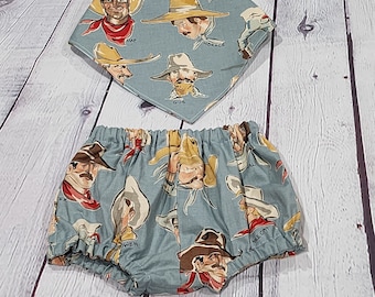 Little Cowboy Buckaroo Diaper Cover and Bib Set  / Rodeo Nappy Cover / Western Baby Shorts with Bib