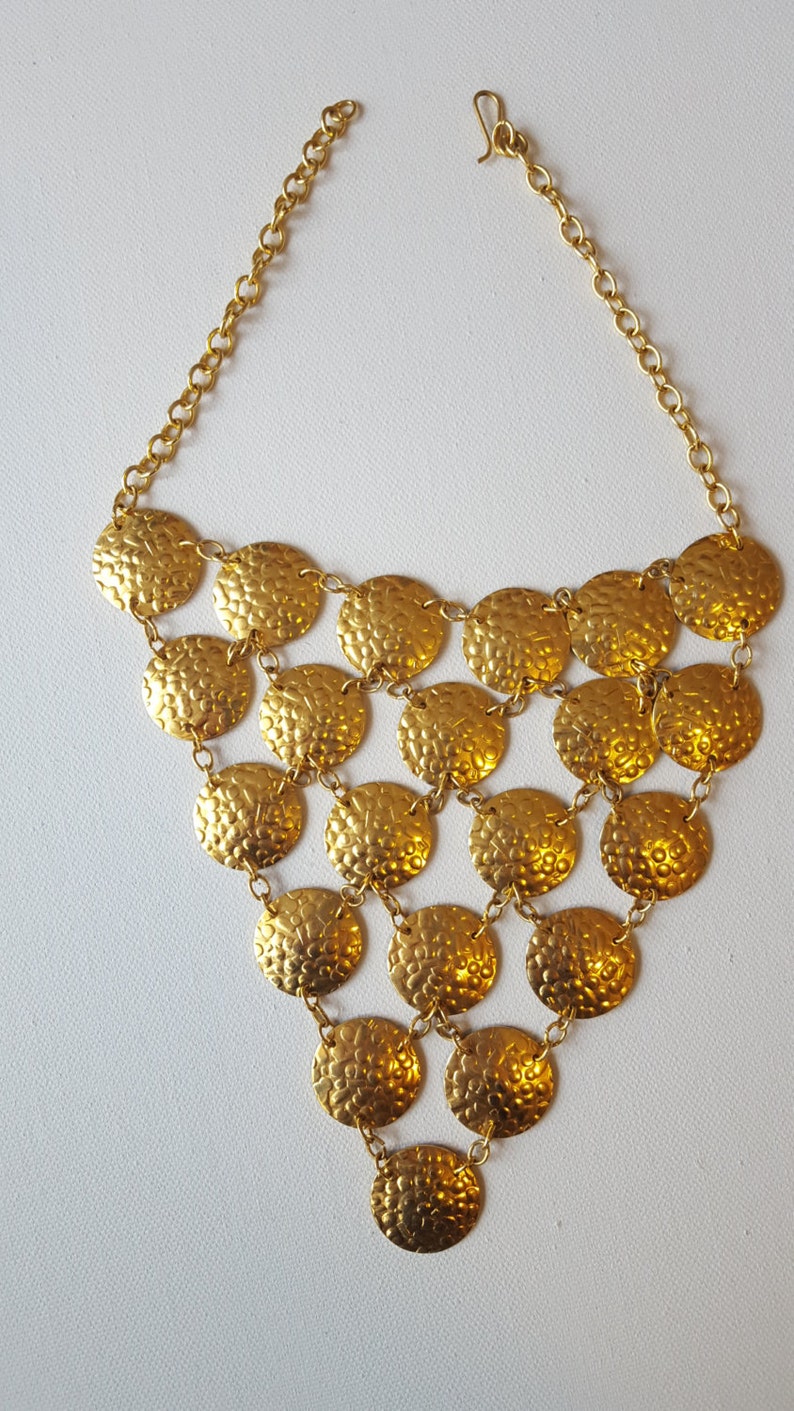 VINTAGE Gold Tone Bib Necklace / Gypsy Jewelry / Chandelier Necklace image 1