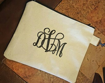 Embroidered Accessory Case / Cosmetic Case / Travel Bag / Monogrammed / Personalized / Make Up Bag